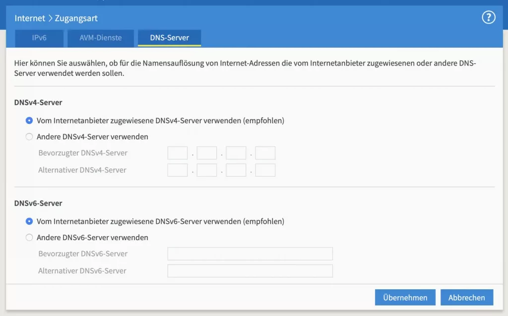 FRITZ!Box DNSv4 ändern